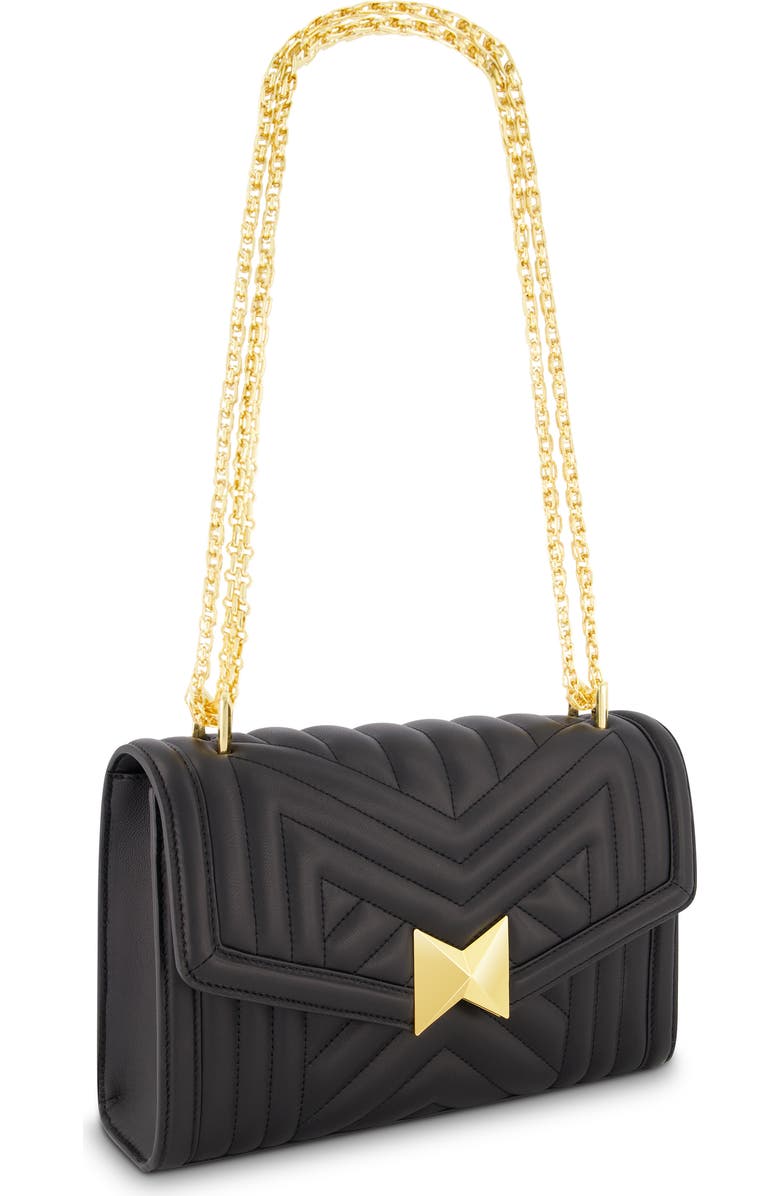 Mac Duggal Gold Chain Quilted Napa Leather Handbag, Alternate, color, Black