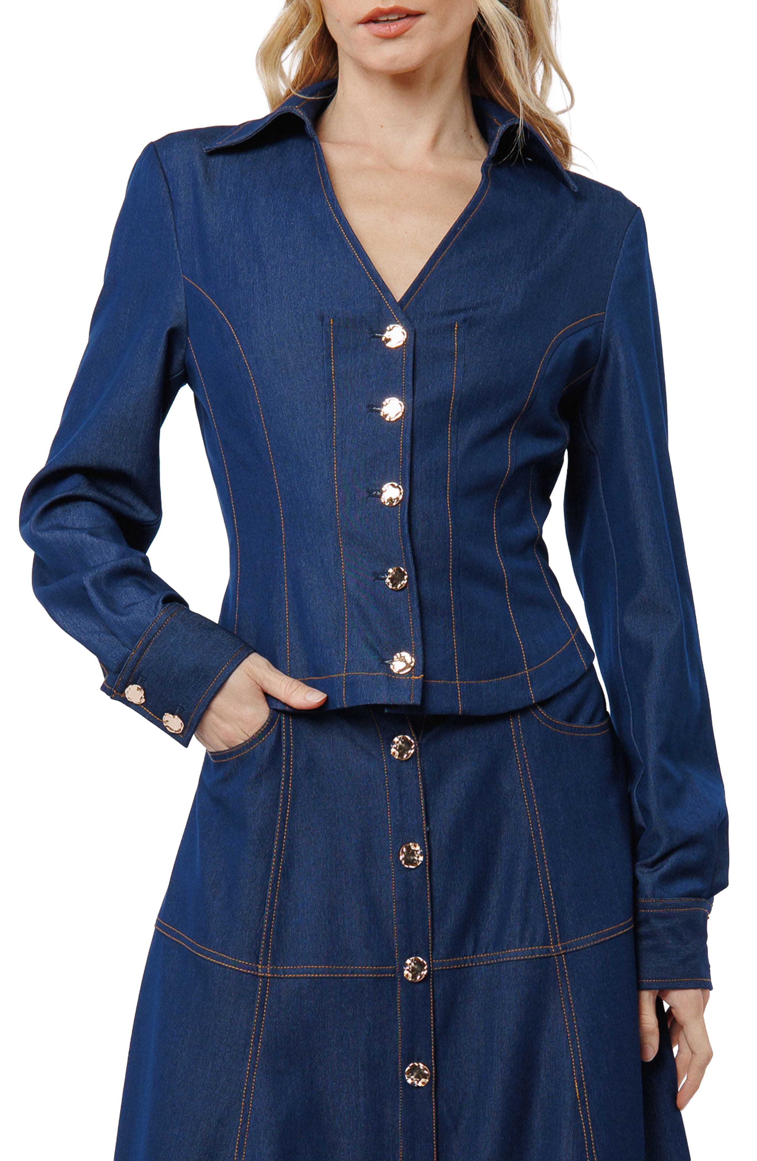 CIEBON Kaylee Princess Seam Denim Button-Up Shirt