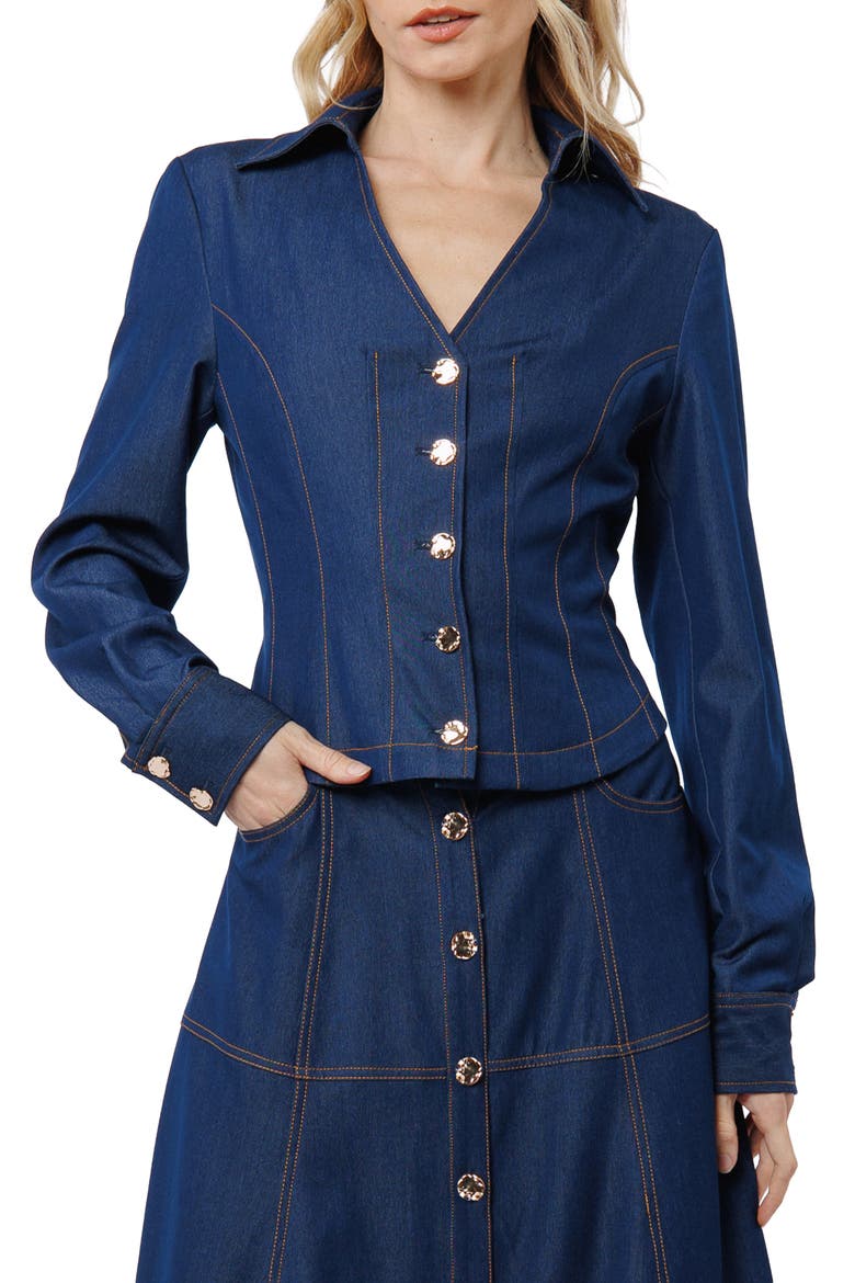 Kaylee Princess Seam Denim Button-Up Shirt, Main, color, NAVY