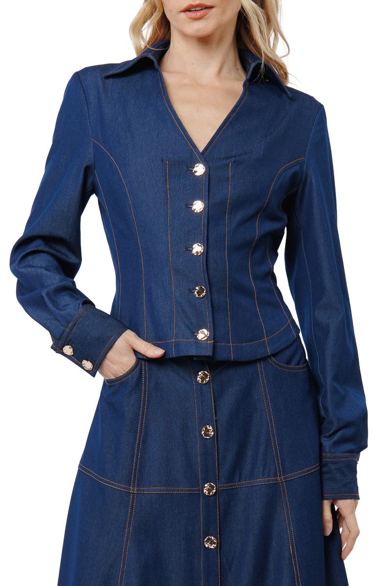 CIEBON Kaylee Princess Seam Denim Button-Up Shirt, Main, color, Navy