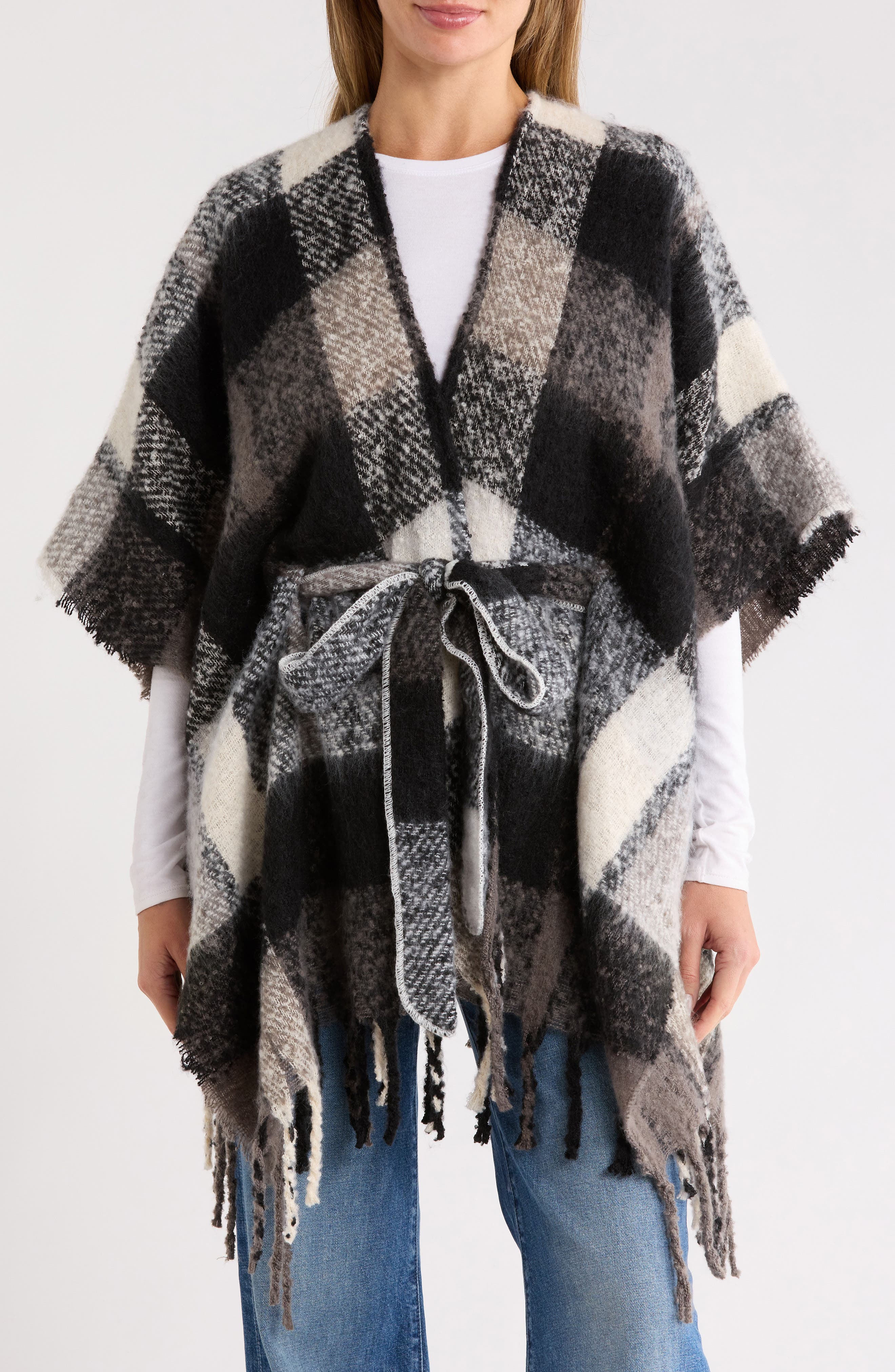 Vince Camuto Brushed Plaid Belted Topper