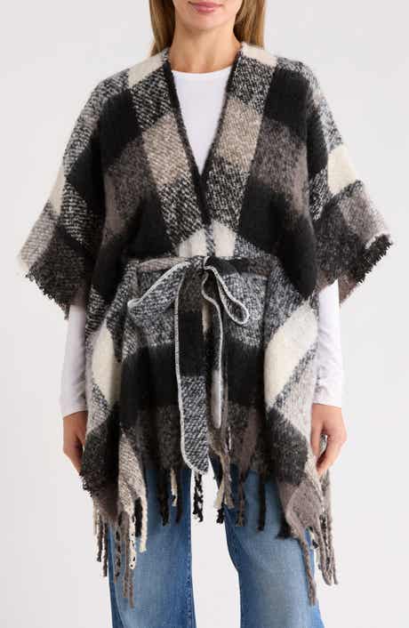 Vince Camuto Brushed Plaid Belted Topper