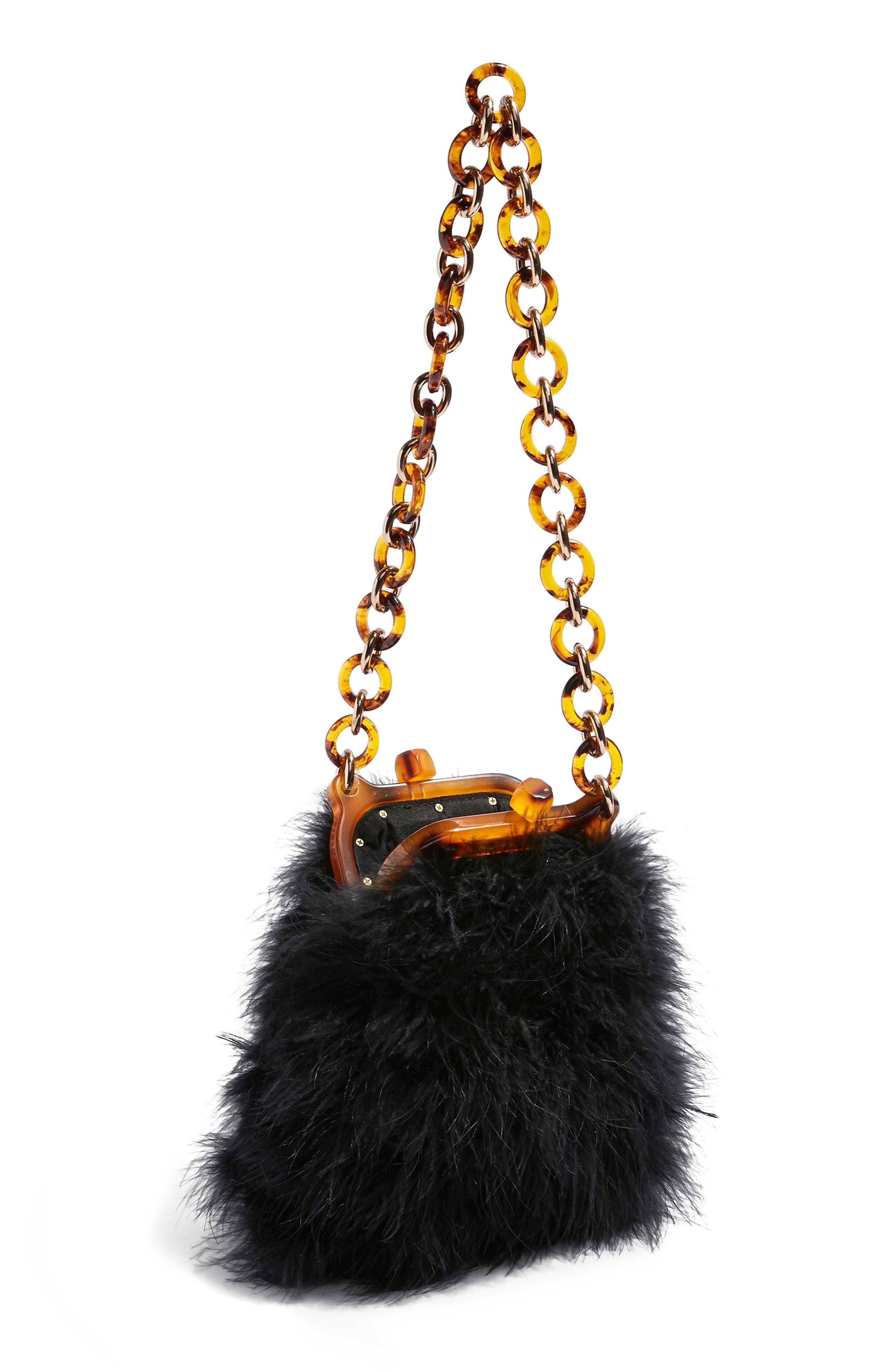 Topshop Marabou Feather Frame Handbag, Alternate, color, 