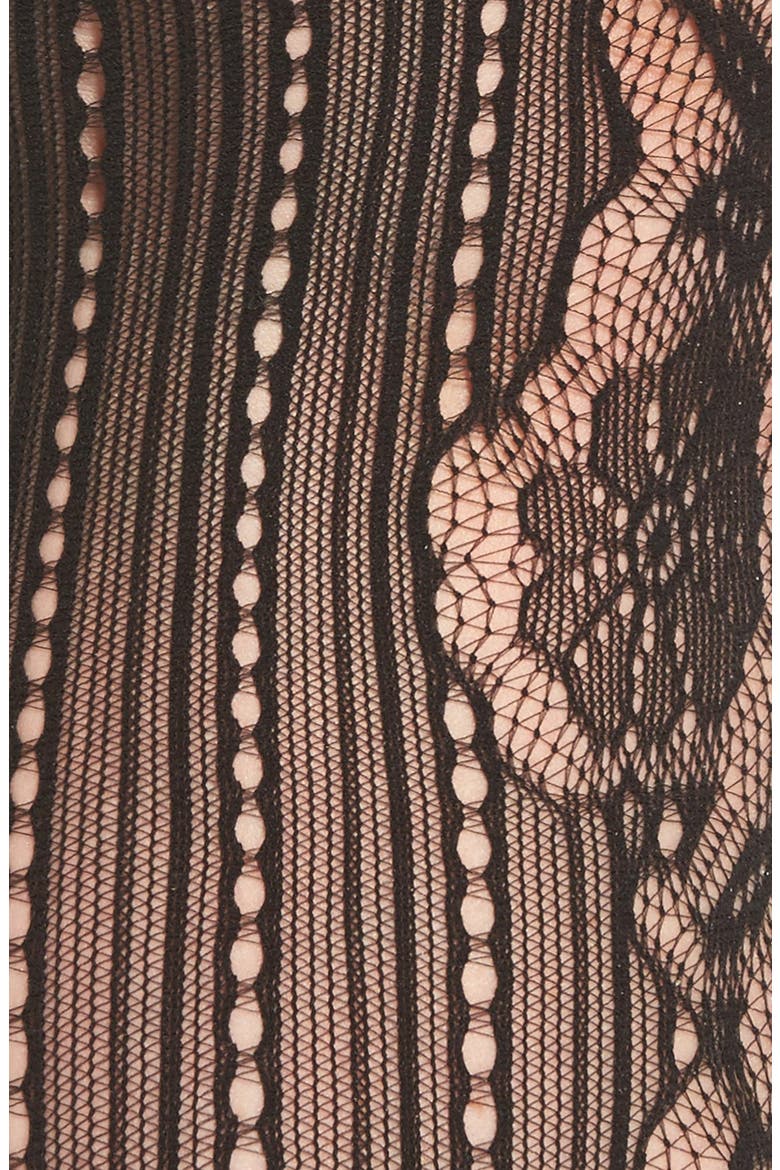 'Runway' Floral Net Tights, Alternate, color, BLACK