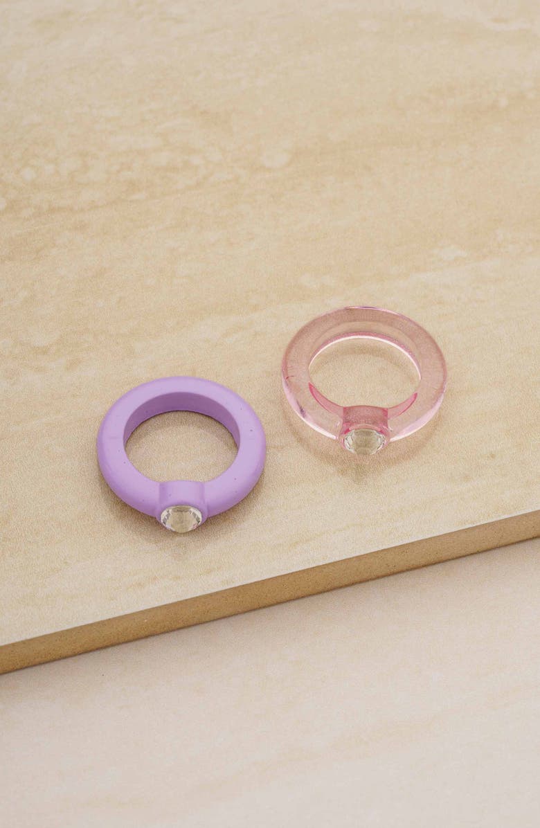 Ettika Set of 2 Purple & Pink Resin Rings, Alternate, color, Purple