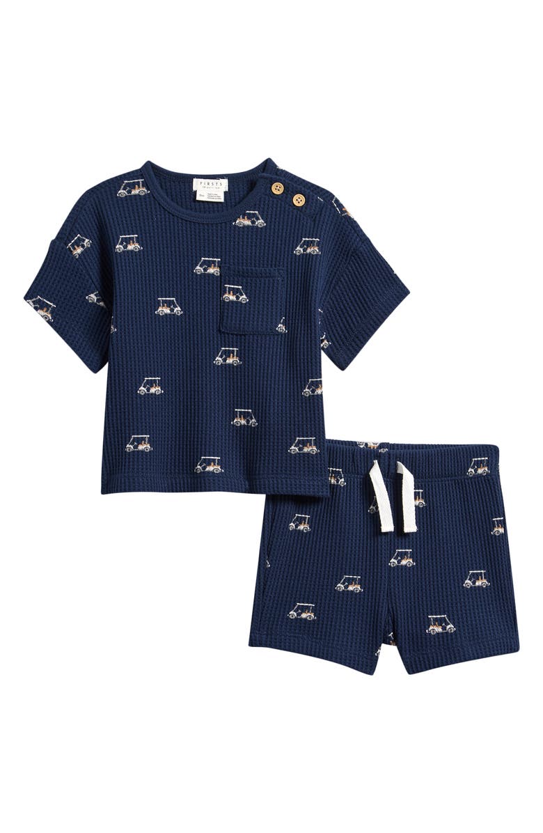 Petit Lem Golf Cart Thermal Organic Cotton Blend T-Shirt & Shorts Set, Main, color, Navy