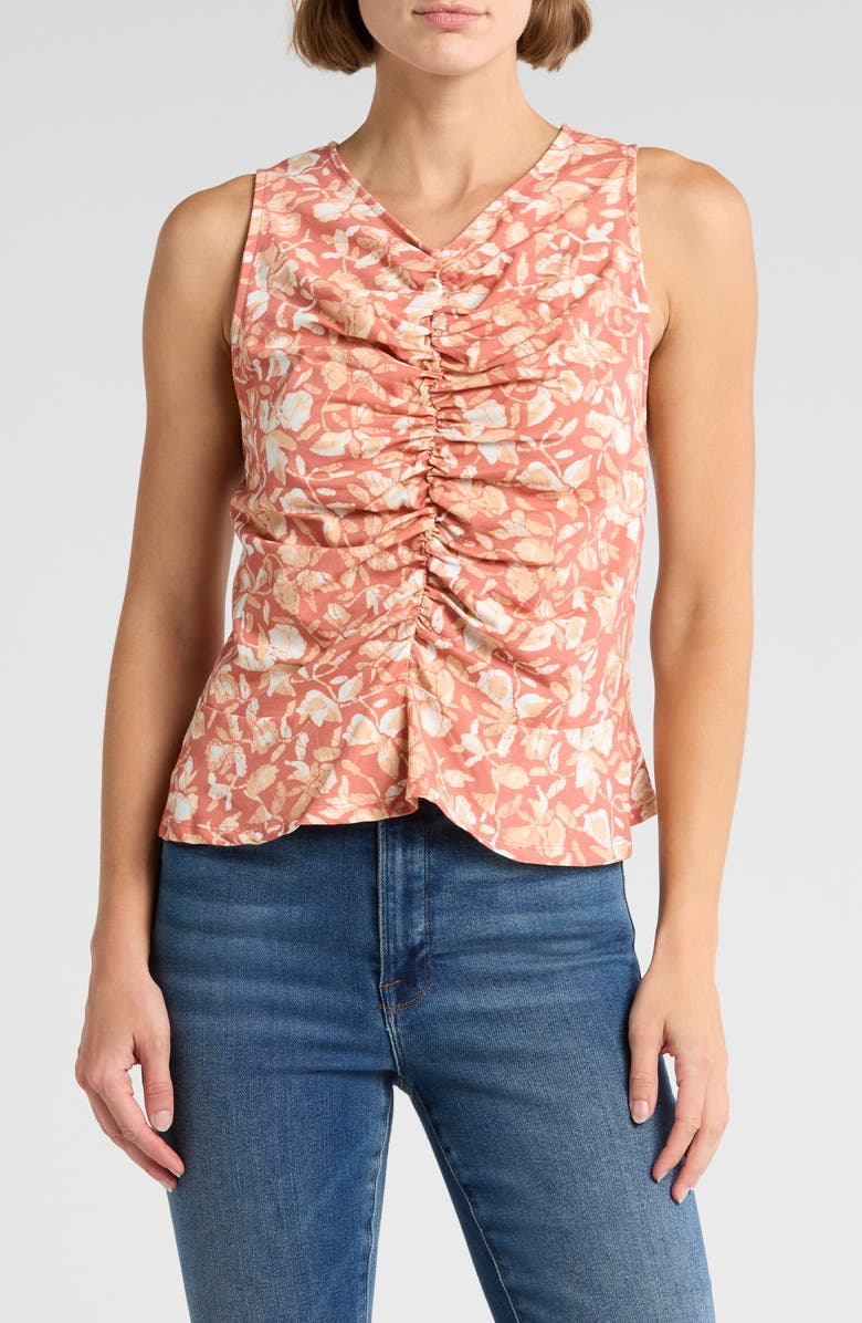 Joie Quinn Ruched Floral Sleeveless Top, Main, color, Canyon Rose Multi