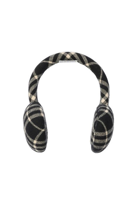 Check Wool Cashmere Earmuffs