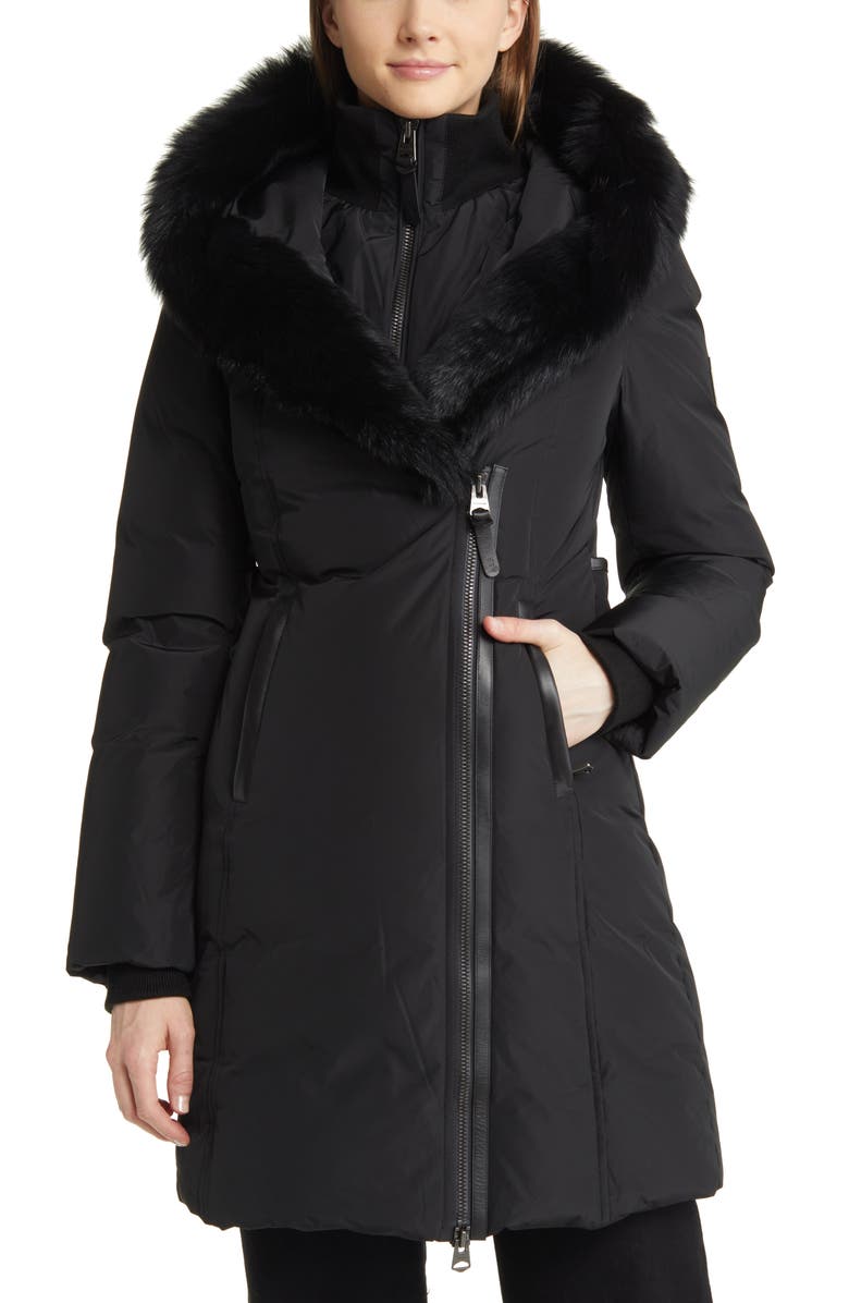 Mackage Kay Water Resistant Down Coat with Genuine Shearling Trim, Main, color, Black