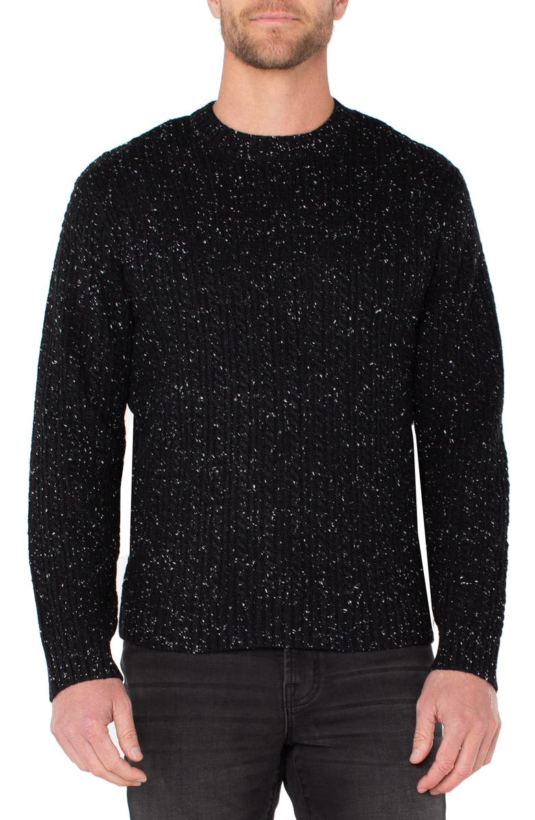 Liverpool Los Angeles Cable Crewneck Sweater, Main, color, Black
