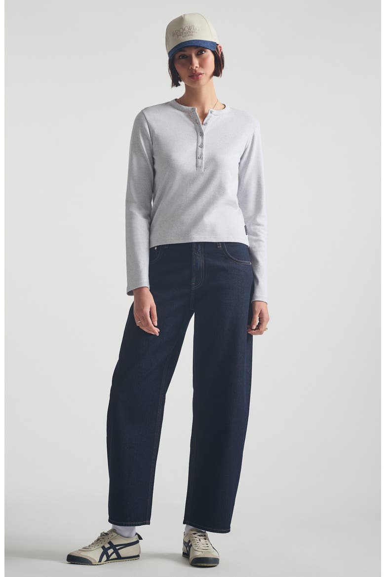 Long Sleeve Stretch Cotton Crop Henley, Alternate, color, LIGHT GREY MELANGE