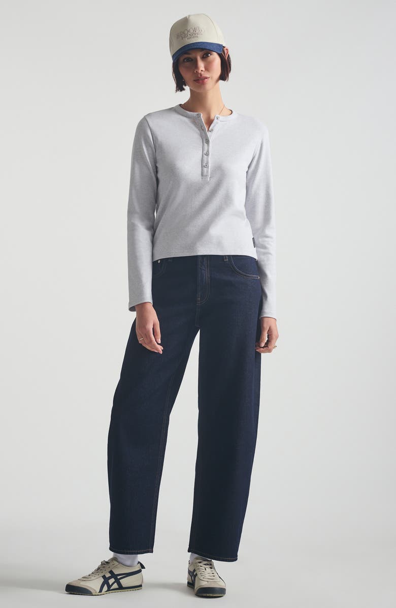 Brooklyn Industries Long Sleeve Stretch Cotton Crop Henley, Alternate, color, Light Grey Melange