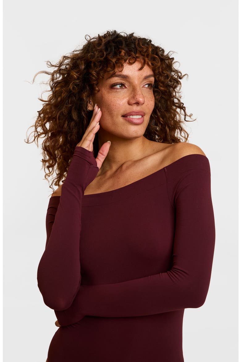 Off the Shoulder Ballet Bodysuit, Alternate, color, RAISIN