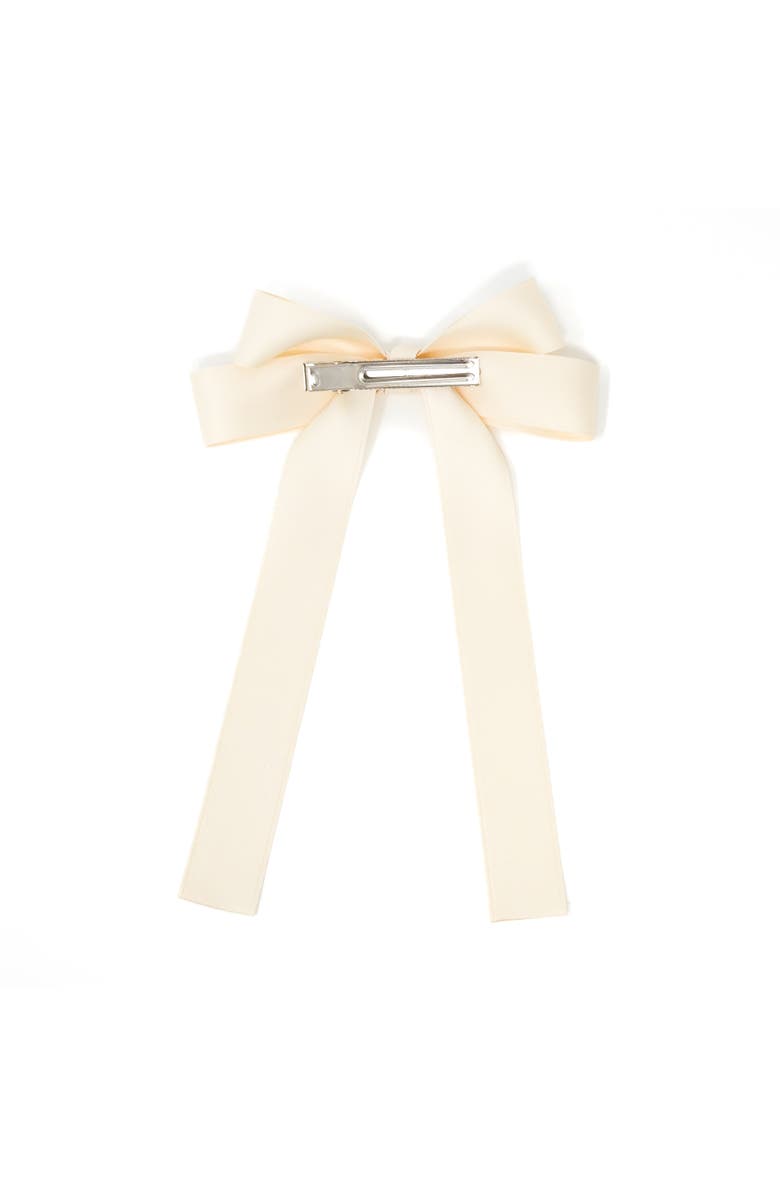 Puttisu Classic Long Ribbon Bow Clip, Alternate, color, Ivory