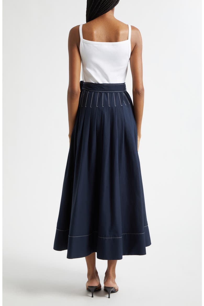 Olivia Mixed Media Midi Dress, Alternate, color, WHITE/ NAVY