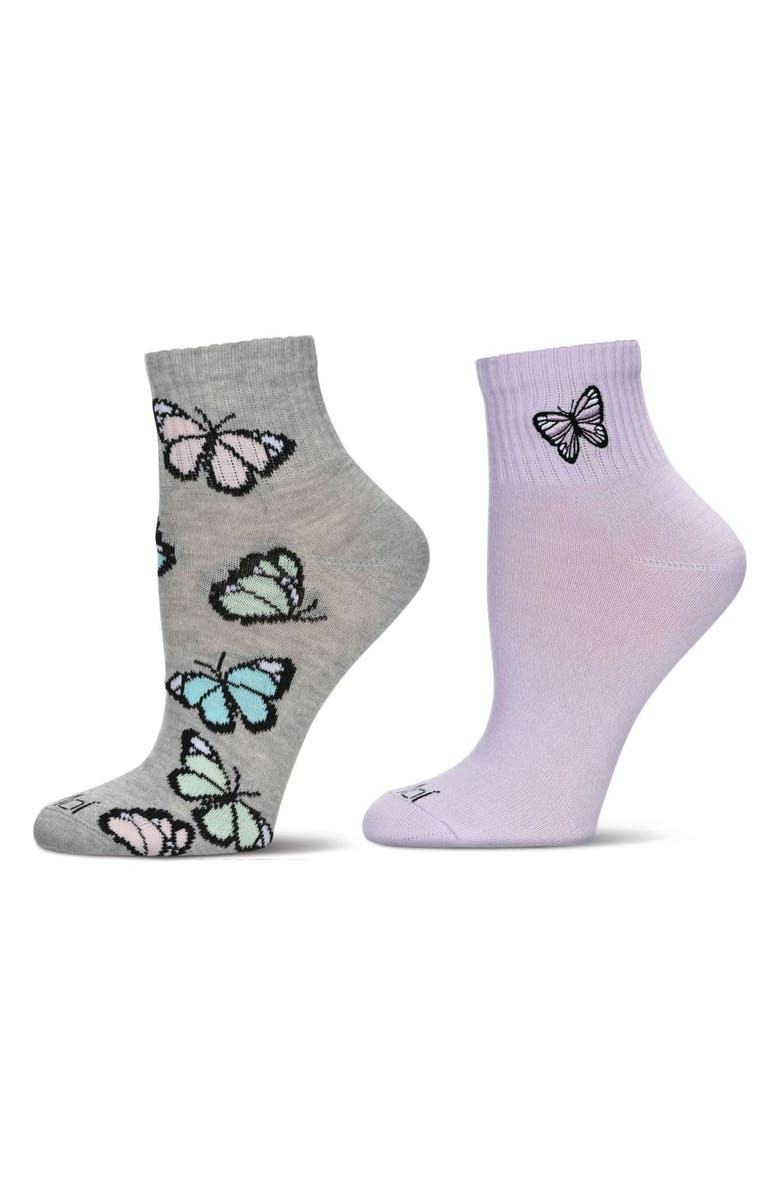 MeMoi Assorted 2-Pack Decorative Athletic Quarter Socks, Main, color, Charcoal Gray/ Lavender