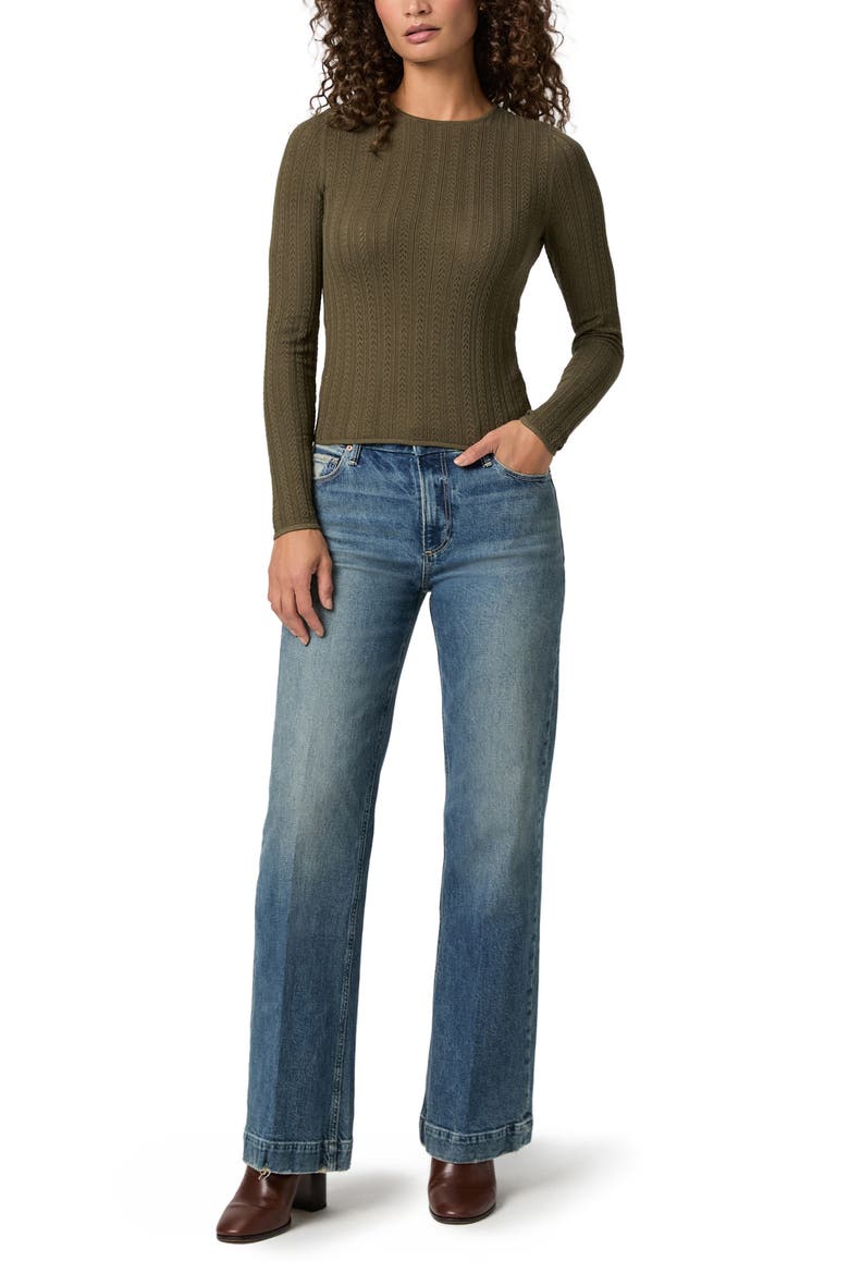 Alis Pointelle Knit Top, Alternate, color, DARK ARMY