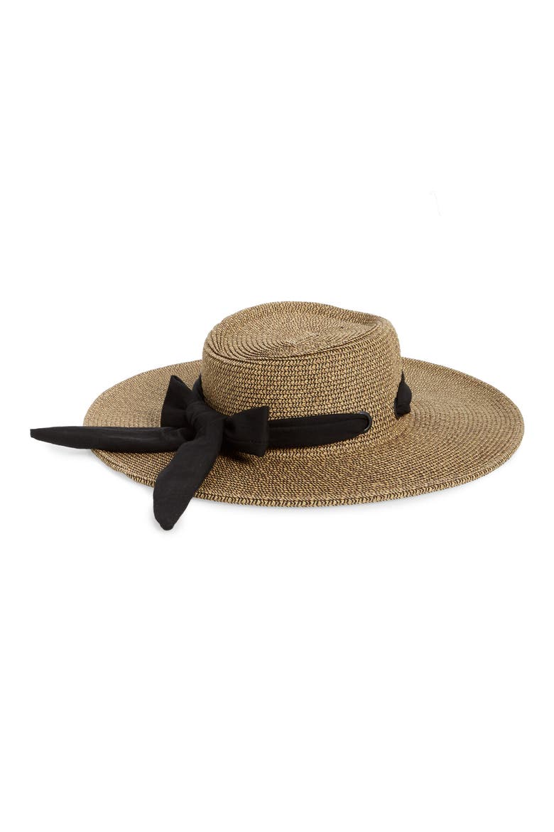Straw Gondolier Hat with Scarf Bow, Alternate, color, NATURAL/ BLACK