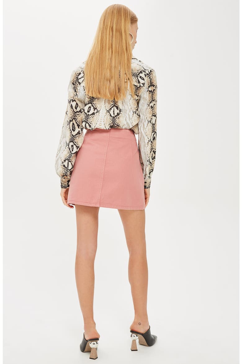 Horn Button Denim Miniskirt, Alternate, color, ROSE