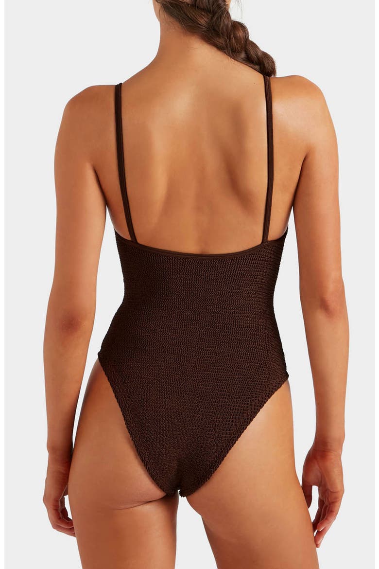 Mia Beaded One-Piece Swimsuit, Alternate, color, METALLIC CHOCOLATE