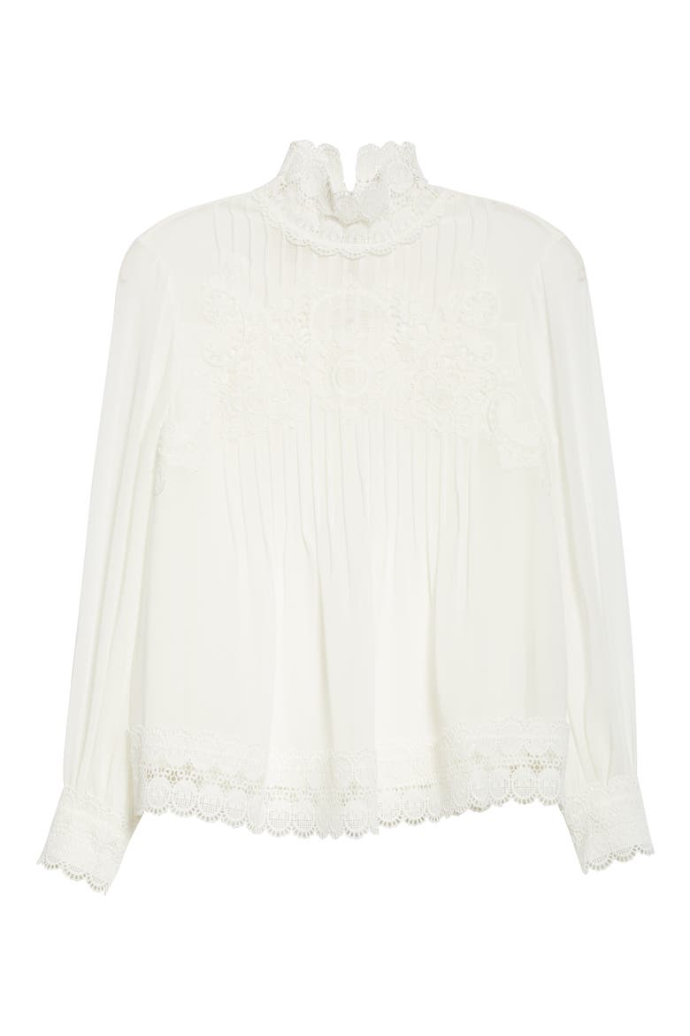 Cailley Lace High Neck Blouse, Alternate, color, IVORY