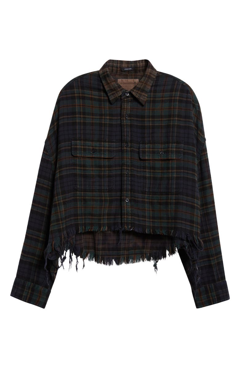 R13 Plaid Crop Button-Up Work Shirt, Alternate, color, Overdyed Teal / Navy / Plaid