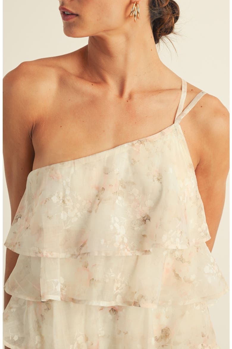 Olivia One-Shoulder Tiered Cocktail Minidress, Alternate, color, IVORY/ LIGHT PINK