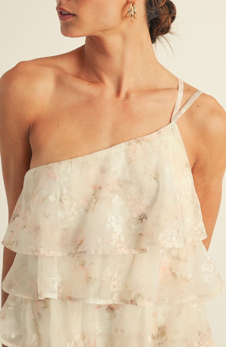 Arose Studio Olivia One-Shoulder Tiered Cocktail Minidress, Alternate, color, Ivory/ Light Pink