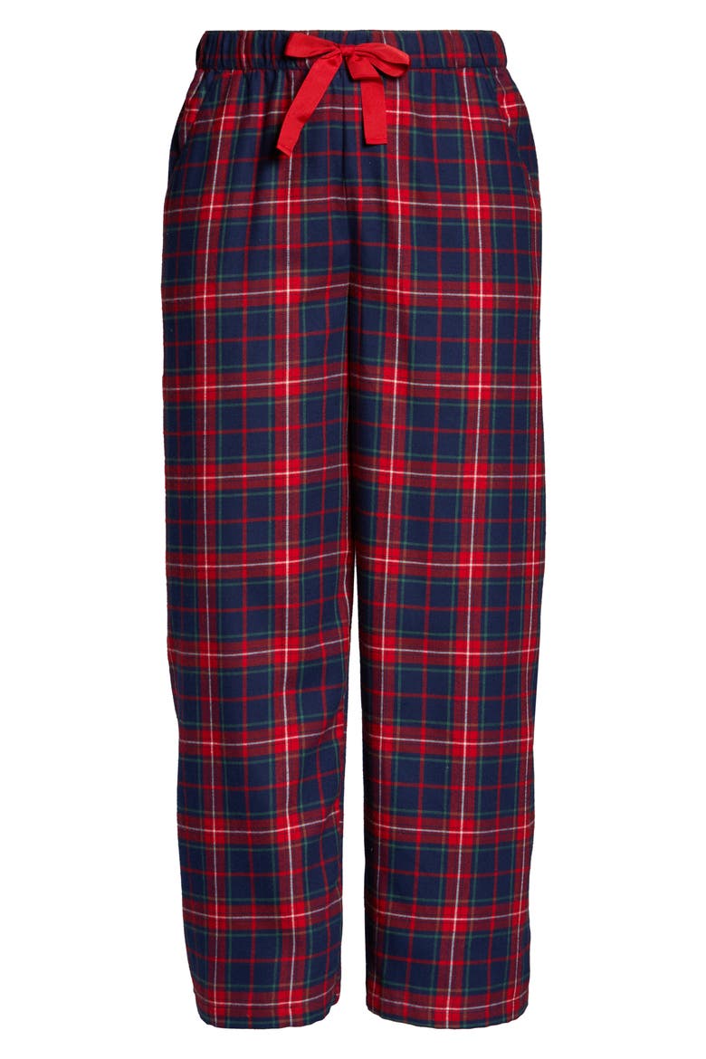 Flannel Tie Waist Pants, Alternate, color, NAVY PEACOAT LAURA PLAID