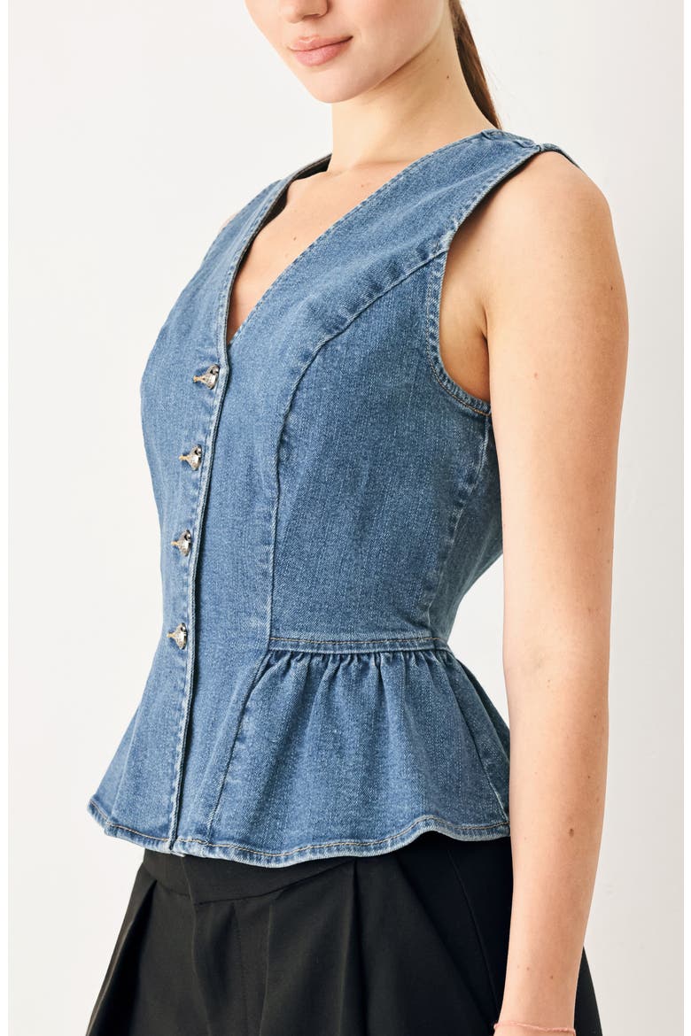 Peplum Stretch Denim Vest, Alternate, color, INDIGO