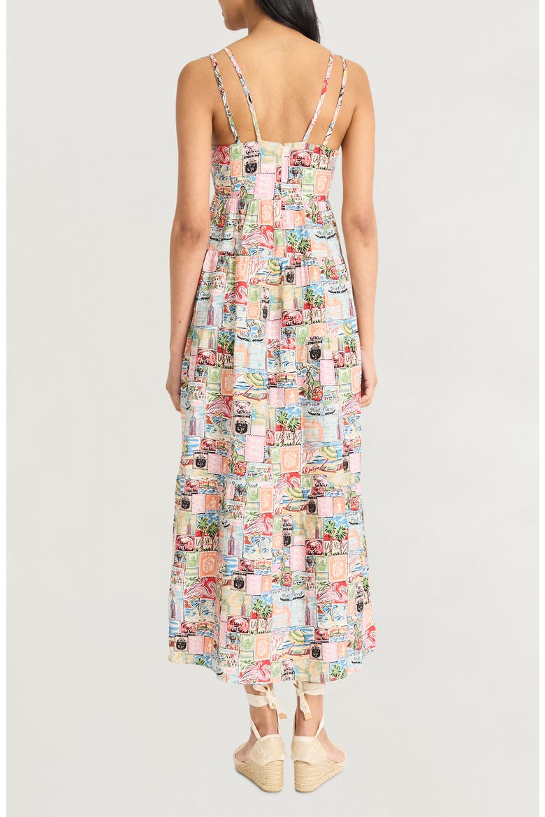 Postcard Print Empire Waist Maxi Dress, Alternate, color, PEACH/ GREEN