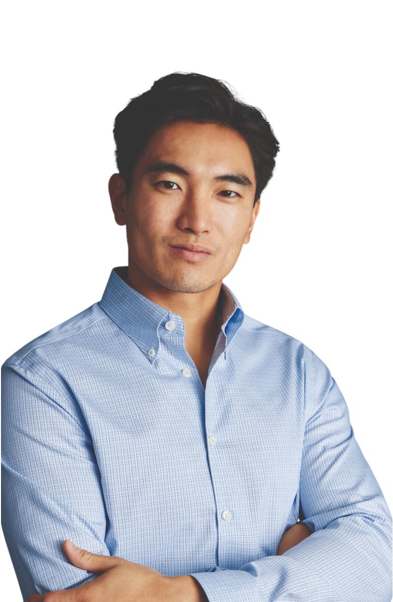 Charles Tyrwhitt Non-Iron Pinpoint Oxford Check Shirt, Alternate, color, Sky Blue