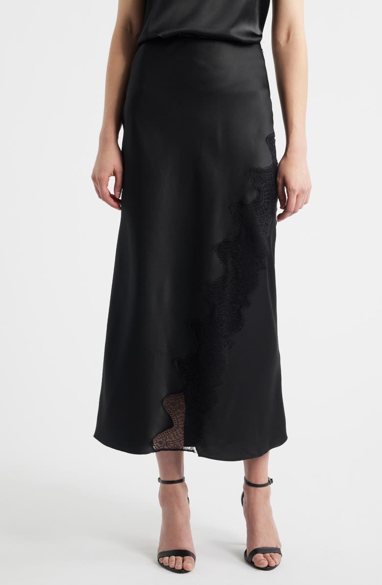 BOSS Orange Lace Trim Midi Skirt, Main, color, Black