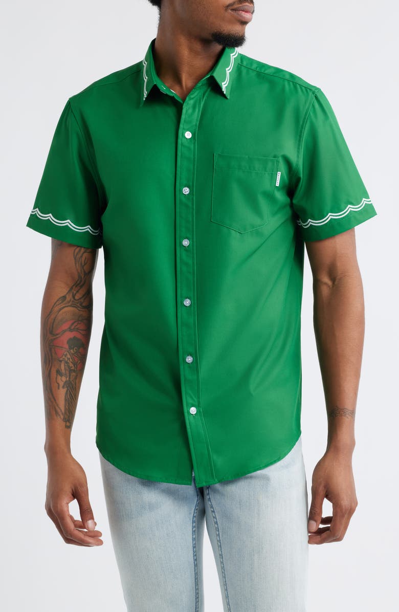 MAVRANS Ciao Weekend Embroidered Short Sleeve Performance Button-Up Shirt, Main, color, 