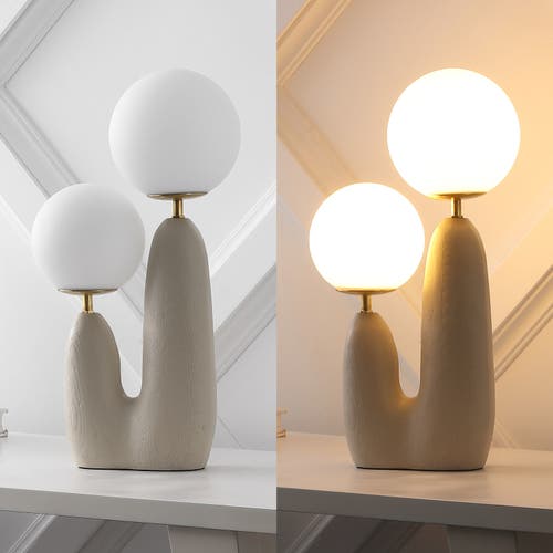 Jonathan Y Oda 17.75" 2-light Modern Bohemian Resin/iron/frosted Glass Danish Cactus Led Table Lamp In Almond/brass Gold