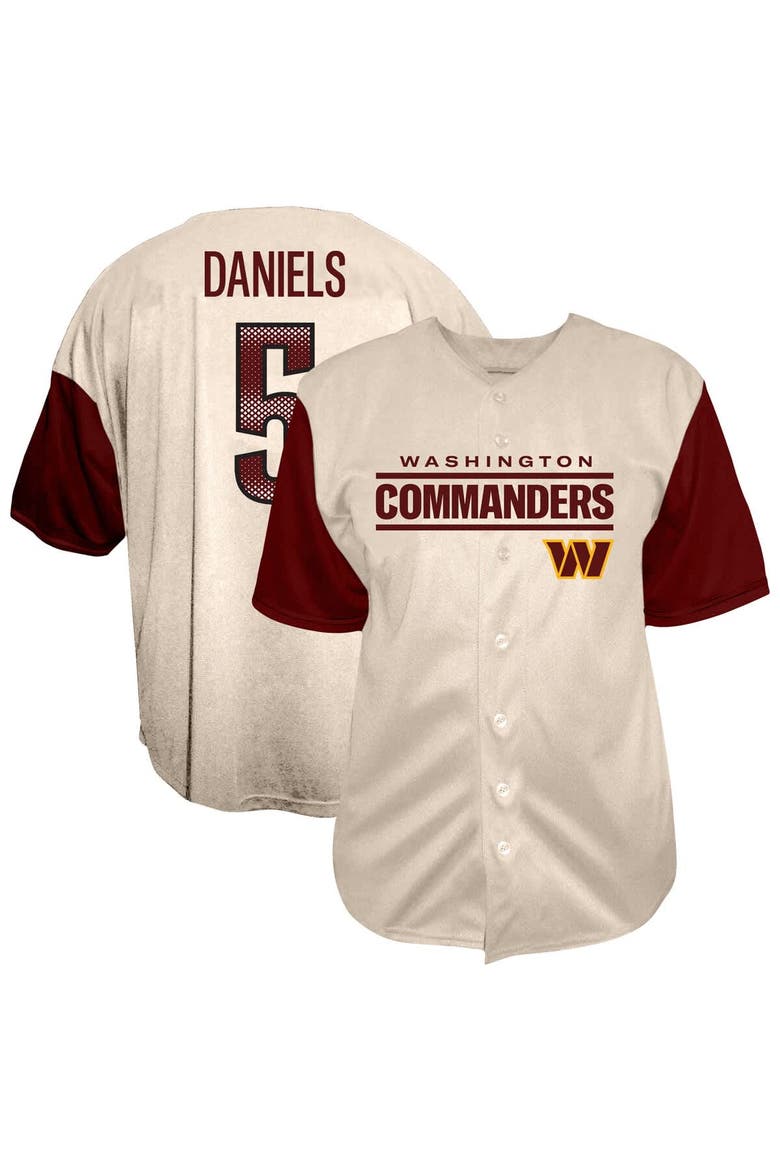 Men's Fanatics Jayden Daniels Cream Washington Commanders Big & Tall Baseball Button-Up Shirt, Main, color, Cream