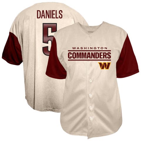 Men
s Fanatics Jayden Daniels Cream Washington Commanders Big 
Tall Baseball Button-Up Shirt