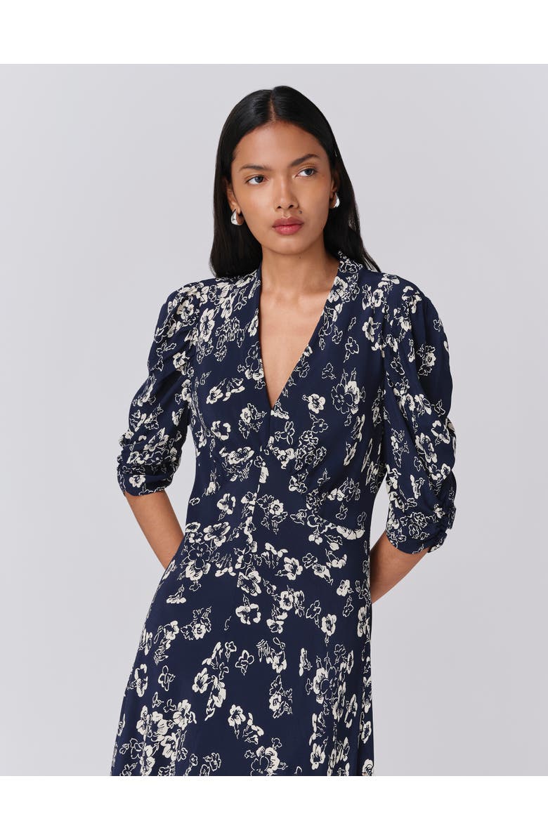 Ghost London Mia Crepe Floral Midi Tea Dress, Alternate, color, Navy Floral