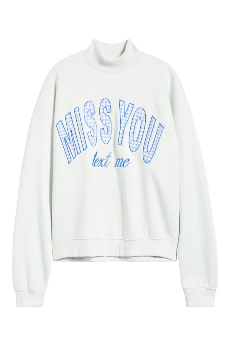 Miss You Appliqué Mock Neck Graphic Sweatshirt, Alternate, color, ICE BLUE