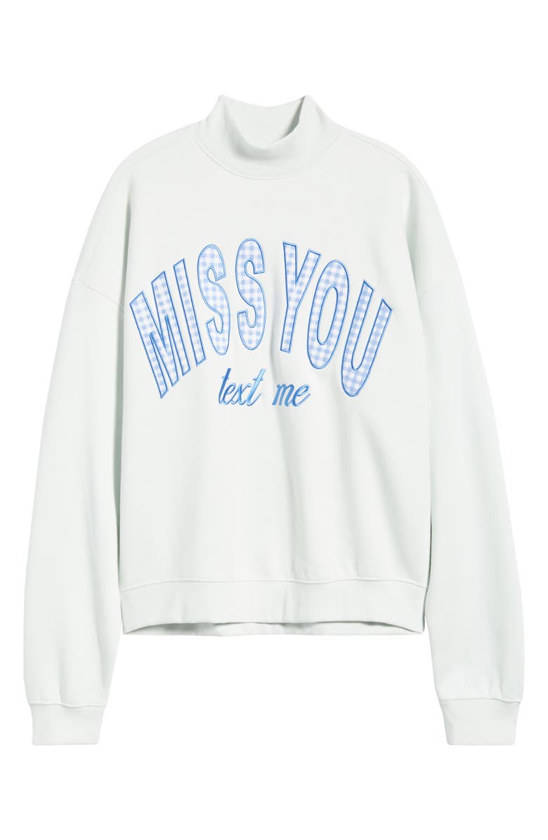 HAPPY CAMP3R Miss You Appliqué Mock Neck Graphic Sweatshirt, Alternate, color, Ice Blue