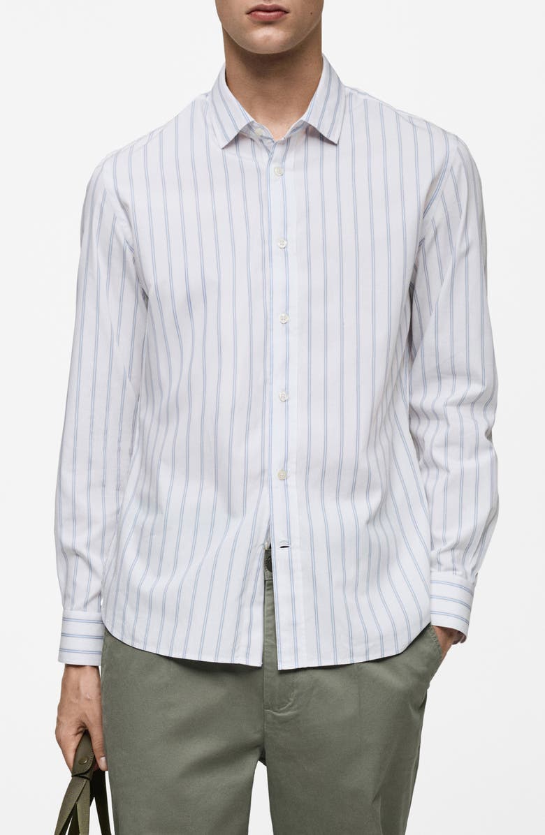 MANGO Regular Fit Stripe Button-Up Shirt, Main, color, Sky Blue