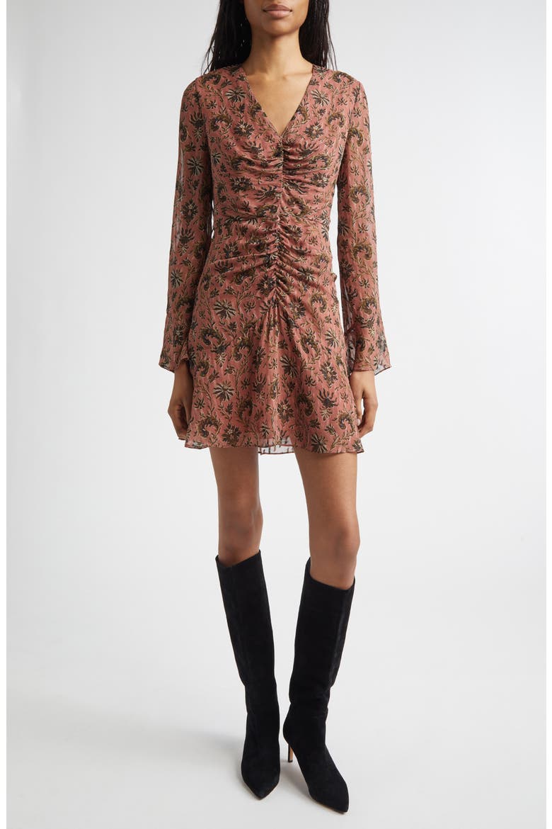 Beaty Long Sleeve Silk Blend Dress, Main, color, DEEP ROSE MULTI