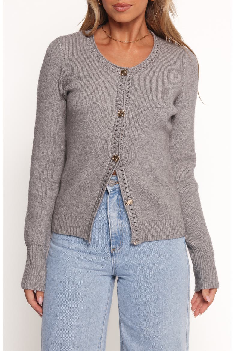 Quay Openwork Detail Cardigan, Main, color, HEATHER GREY