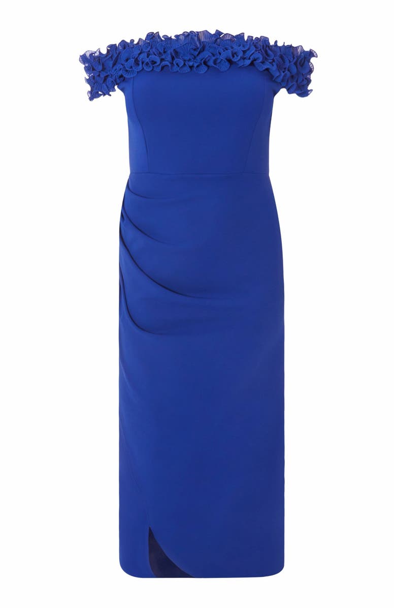 QUIZ Plus Size Bardot Ruffle Maxi Dress, Alternate, color,