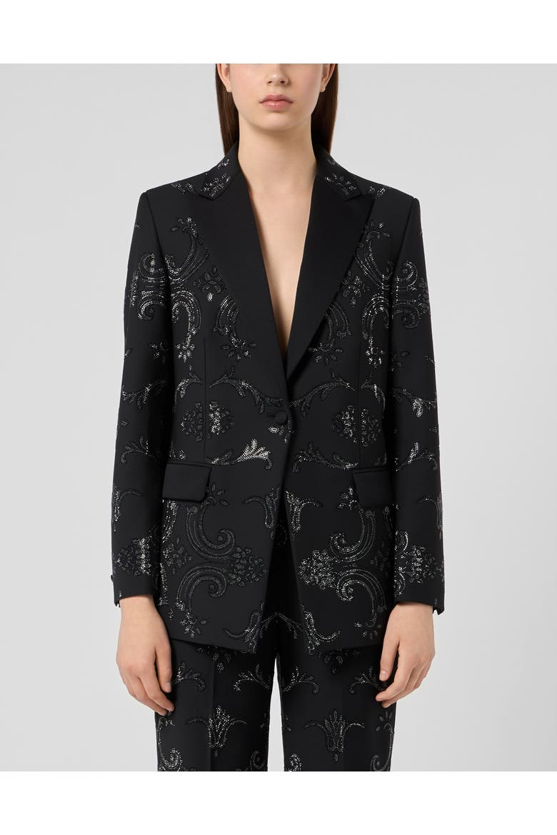 Boyfriend's Fit Blazer Baroque Strass Women, Main, color, black