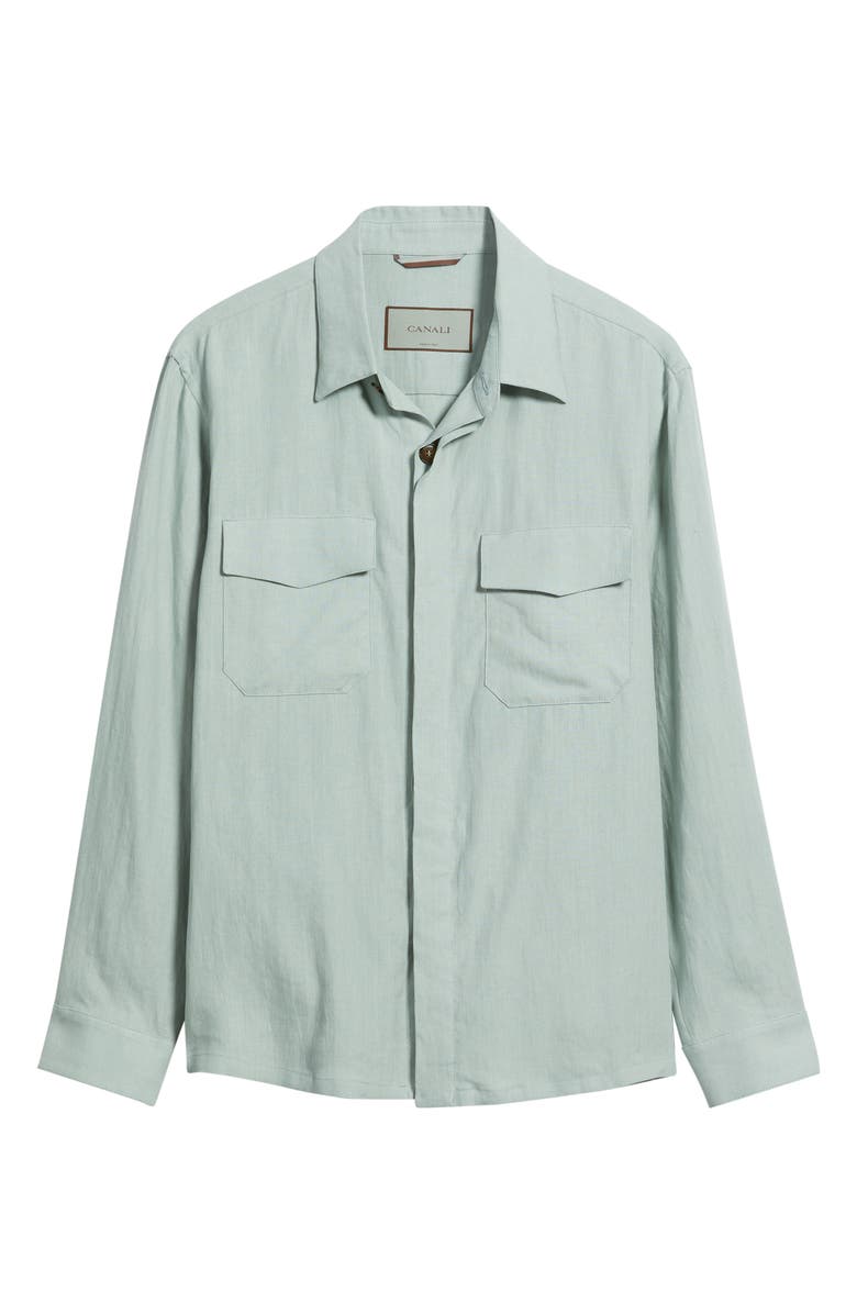Canali Relaxed Fit Linen Overshirt, Alternate, color, Green