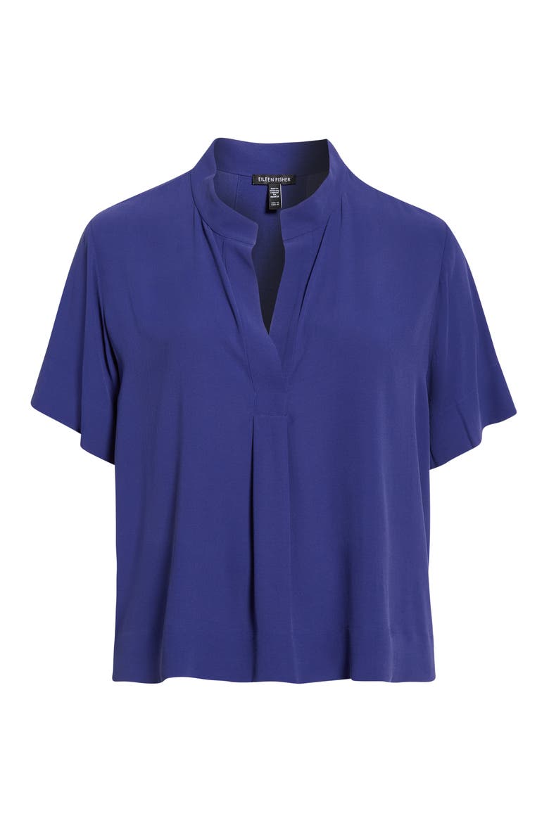 Split Neck Silk Short Sleeve Top, Alternate, color, INFTY