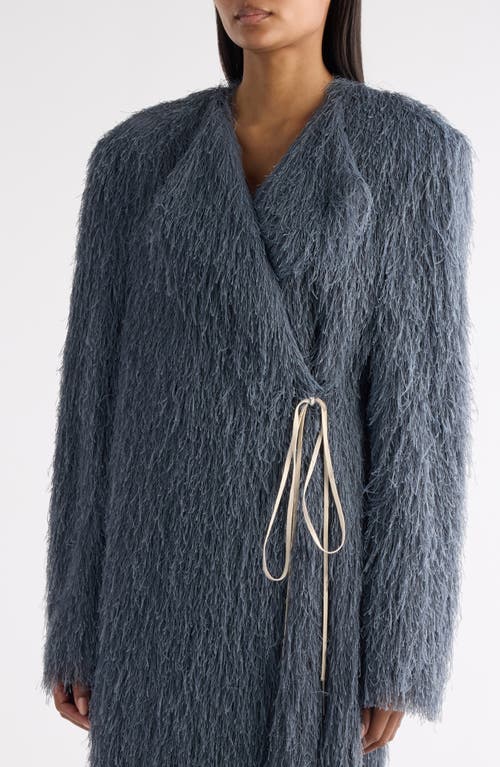 Dries Van Noten Rivla Eyelash Fringe Wrap Coat In Gray
