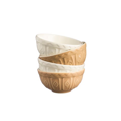 Cane Mini Prep Bowl Set, 4 Durable Stoneware Bowls for Kitchen Prep