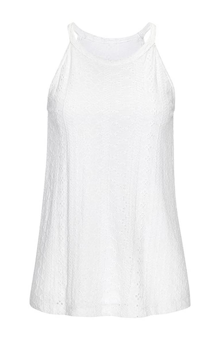 LASCANA Women's High Neck Eyelet Top, Alternate, color, White